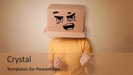  Presentation with man head in hands - Beautiful theme featuring stress response - man with cardboard box head backdrop and a coral colored foreground