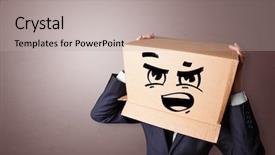  Presentation with man head in hands - PPT theme consisting of stress response - man with cardboard box head background and a light gray colored foreground