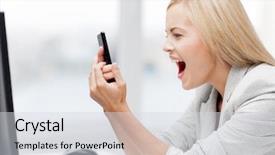  Presentation with angry - Beautiful slide set featuring stress response - picture of angry woman shouting backdrop and a sky blue colored foreground