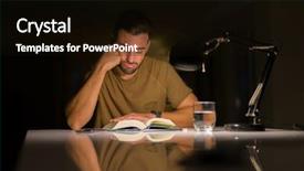  Presentation with home - Colorful slides enhanced with stress study - young handsome man studying backdrop and a black colored foreground