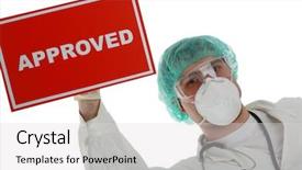  Presentation with panelist table microphones - Presentation theme featuring stress test cardiology - portrait of senior doctor background and a  colored foreground