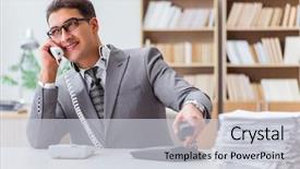  Presentation with angry - Cool new PPT theme with stress work - angry helpdesk operator backdrop and a light gray colored foreground