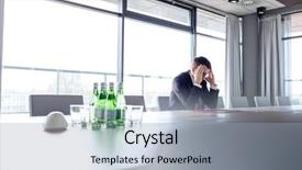  Presentation with conference table - PPT theme consisting of stress work - mature businessman suffering from headache background and a light blue colored foreground