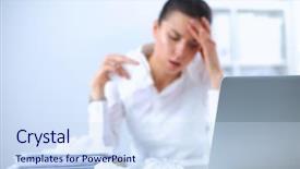  Presentation with tired - Presentation design consisting of stress work - portrait of tired young business background and a sky blue colored foreground