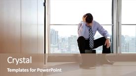  Presentation with young business man - PPT layouts with stress work - young business man sitting background and a coral colored foreground