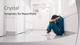  Presentation with overworked - Audience pleasing slides consisting of stressed-and-overworked-female-doctor backdrop and a light gray colored foreground