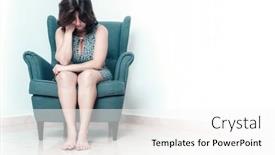  Presentation with woman sad - PPT theme consisting of stressed-and-sad-woman-sitting background and a white colored foreground
