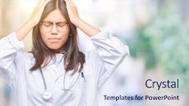  Presentation with asian doctor - Colorful slide deck enhanced with stressed because pain and migraine backdrop and a sky blue colored foreground