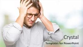  Presentation with young man wearing a hat - Slide set enhanced with stressed because pain and migraine background and a light gray colored foreground