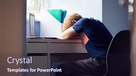  Presentation with home schooling - Cool new PPT layouts with stressed-boy-sitting-with-head backdrop and a wine colored foreground