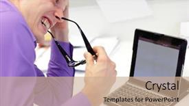  Presentation with stressed - Beautiful PPT theme featuring stressed business man biting rims backdrop and a coral colored foreground