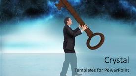  Presentation with serene - Audience pleasing slide set consisting of stressed businessman carrying large key against serene landscape backdrop and a light blue colored foreground