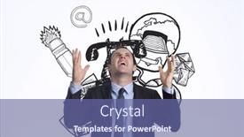  Presentation with doodle - PPT theme featuring stressed businessman gesturing against communications doodle background and a ocean colored foreground