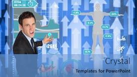  Presentation with upwards - Slide set enhanced with stressed-businessman-gesturing-against-futuristic background and a light blue colored foreground