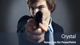  Presentation with gun - PPT theme consisting of stressed businessman holding and pointing background and a tawny brown colored foreground
