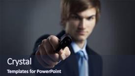  Presentation with gun - Beautiful presentation featuring stressed businessman holding and pointing backdrop and a  colored foreground