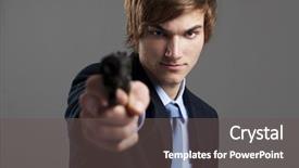  Presentation with gun - Presentation theme consisting of stressed businessman holding and pointing background and a  colored foreground