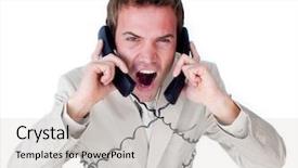  Presentation with wires - PPT layouts enhanced with stressed businessman tangle up in phone wires isolated on a white background background and a light gray colored foreground