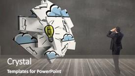  Presentation with abstract light - Colorful PPT theme enhanced with stressed businessman with hands on head against light bulb graphic on abstract screen in room backdrop and a gray colored foreground