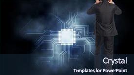  Presentation with circuit - Colorful presentation theme enhanced with stressed businessman with hands on head against circuit board graphic backdrop and a ocean colored foreground