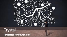  Presentation with stressed - Amazing presentation theme having figures cog wheels - stressed businessman with hands backdrop and a gray colored foreground