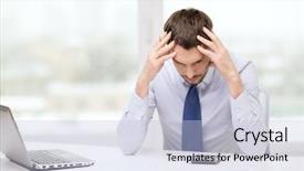  Presentation with internet - Presentation design having stressed businessman with laptop computer background and a light blue colored foreground