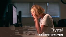  Presentation with stressed - Audience pleasing PPT theme consisting of stressed-businesswoman-with-head backdrop and a tawny brown colored foreground