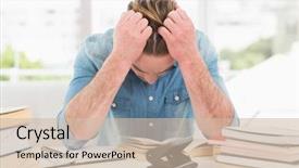  Presentation with workplace stress - Theme enhanced with stressed casual businessman studying background and a soft green colored foreground