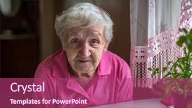  Presentation with elderly depression - PPT theme enhanced with stressed elderly woman sitting background and a violet colored foreground