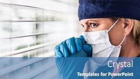  Presentation with stressed nurse - Colorful slide set enhanced with stressed-female-doctor-or-nurse backdrop and a teal colored foreground