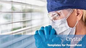  Presentation with stressed nurse - Presentation design consisting of stressed-female-doctor-or-nurse background and a teal colored foreground