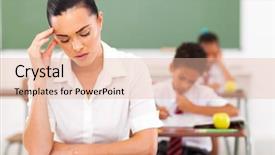  Presentation with stressed - Beautiful PPT theme featuring stressed female primary school teacher backdrop and a  colored foreground