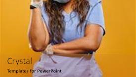  Presentation with stressed nurse - PPT theme consisting of stressed-filipina-nurse-wearing-scrubs background and a gold colored foreground