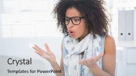  Presentation with stressed - Slide deck featuring stressed hipster working at her background and a light gray colored foreground