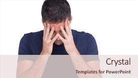  Presentation with man head in hands - Presentation featuring stressed male - sad man standing with his background and a  colored foreground