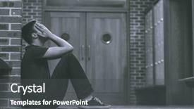  Presentation with unhappy - Presentation design enhanced with stressed male - unhappy handsome student in pain background and a dark gray colored foreground