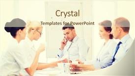  Presentation with team meeting - Colorful presentation theme enhanced with stressed male boss on business backdrop and a cream colored foreground