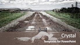  Presentation with leaves after the rain - Audience pleasing PPT theme consisting of stressed man lying on ground backdrop and a gray colored foreground