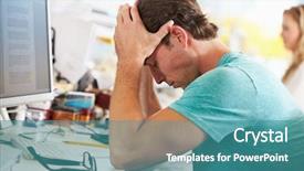  Presentation with stressed - Slides featuring stressed man working at desk background and a teal colored foreground