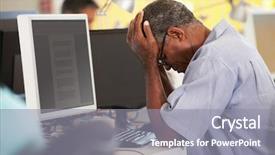  Presentation with desk in line - PPT layouts featuring stressed man working at desk background and a gray colored foreground