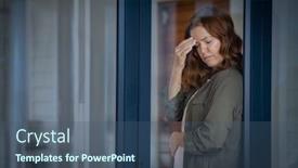  Presentation with standing strong - PPT theme consisting of stressed-mature-woman-standing-near background and a ocean colored foreground