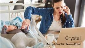  Presentation with home office - Presentation theme enhanced with stressed-mother-in-the-home background and a coral colored foreground