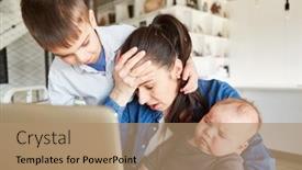  Presentation with home office - Slide deck consisting of stressed-mother-multitasking-on-pc background and a coral colored foreground