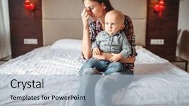  Presentation with dental mother and child - PPT theme consisting of stressed mother with little child background and a light blue colored foreground