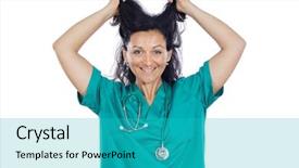  Presentation with staff - Slides with stressed nursing - young woman medical staff member background and a teal colored foreground
