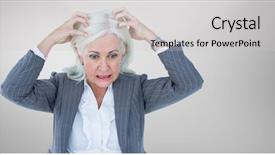  Presentation with older woman - Theme having stressed older woman against grey background and a light gray colored foreground