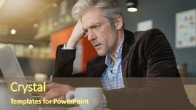  Presentation with stressed - PPT theme enhanced with stressed salesman preparing sales pitch background and a violet colored foreground