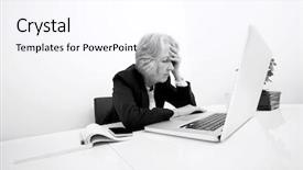  Presentation with black senior citizen - PPT theme with stressed senior businesswoman using laptop background and a  colored foreground