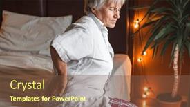  Presentation with uncomfortable - Presentation theme featuring stressed-senior-woman-suffering background and a tawny brown colored foreground