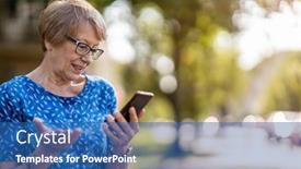  Presentation with stressed - Cool new PPT theme with stressed-senior-woman-using-mobile backdrop and a ocean colored foreground